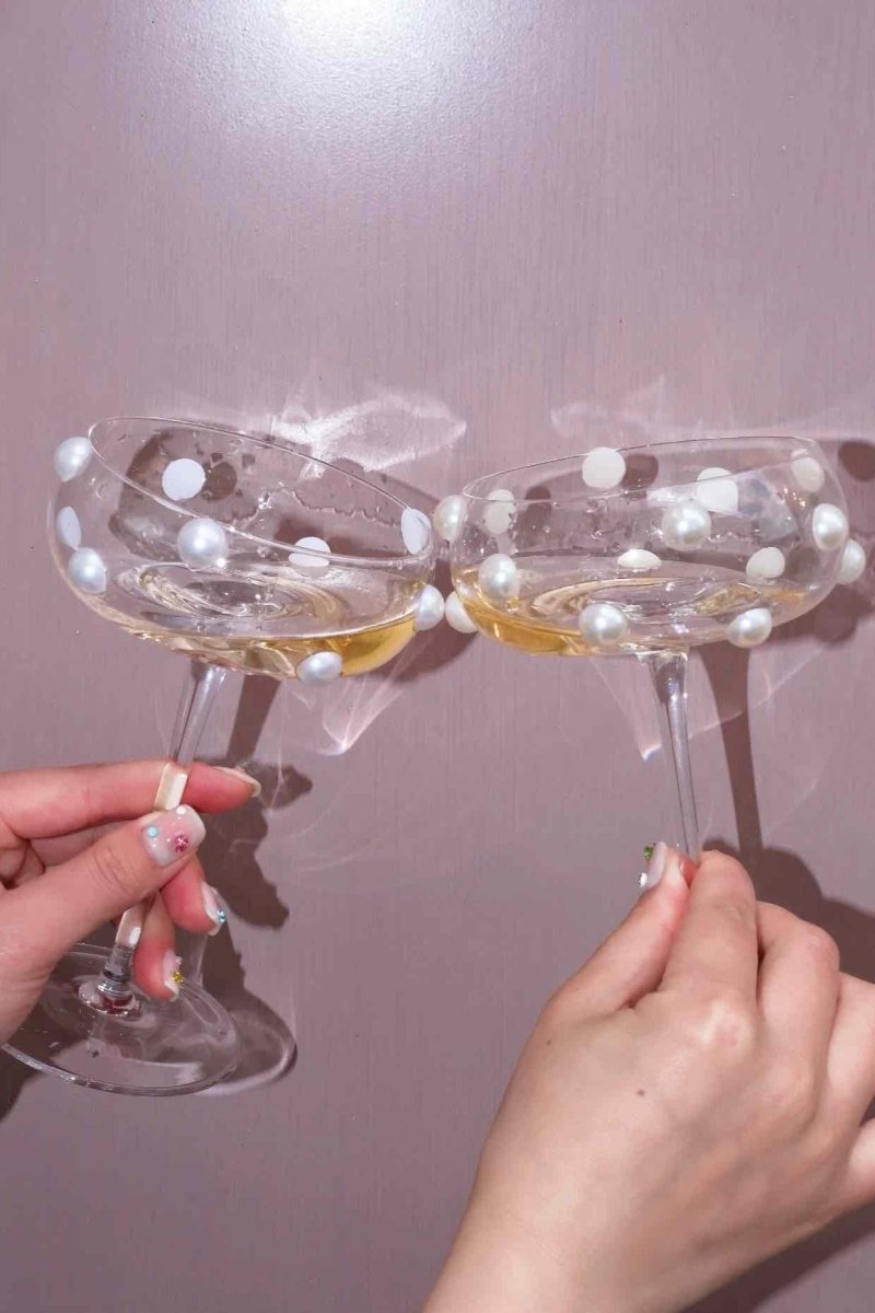 Mouth Blown Pearl Champagne Coupes | Retro Eclectic Cocktail & Wine Glasses
