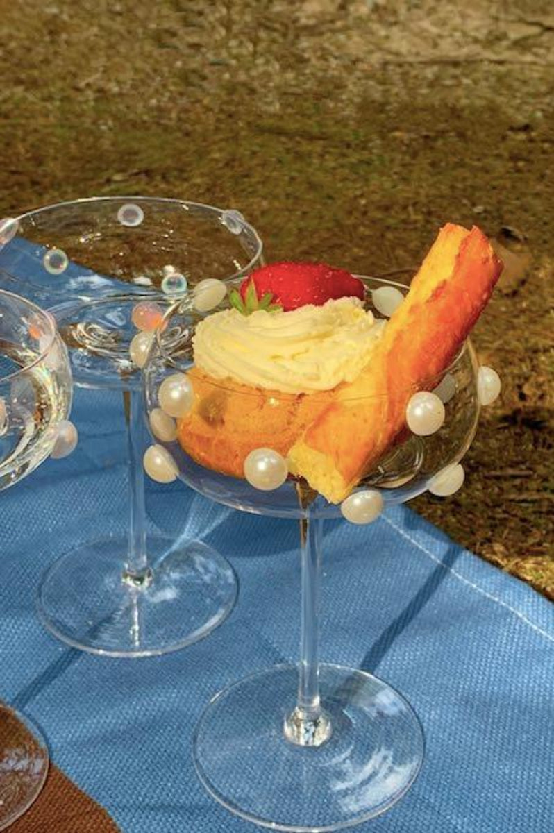 Mouth Blown Pearl Champagne Coupes | Retro Eclectic Cocktail & Wine Glasses