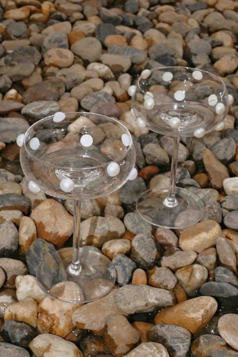 Mouth Blown Pearl Champagne Coupes | Retro Eclectic Cocktail & Wine Glasses
