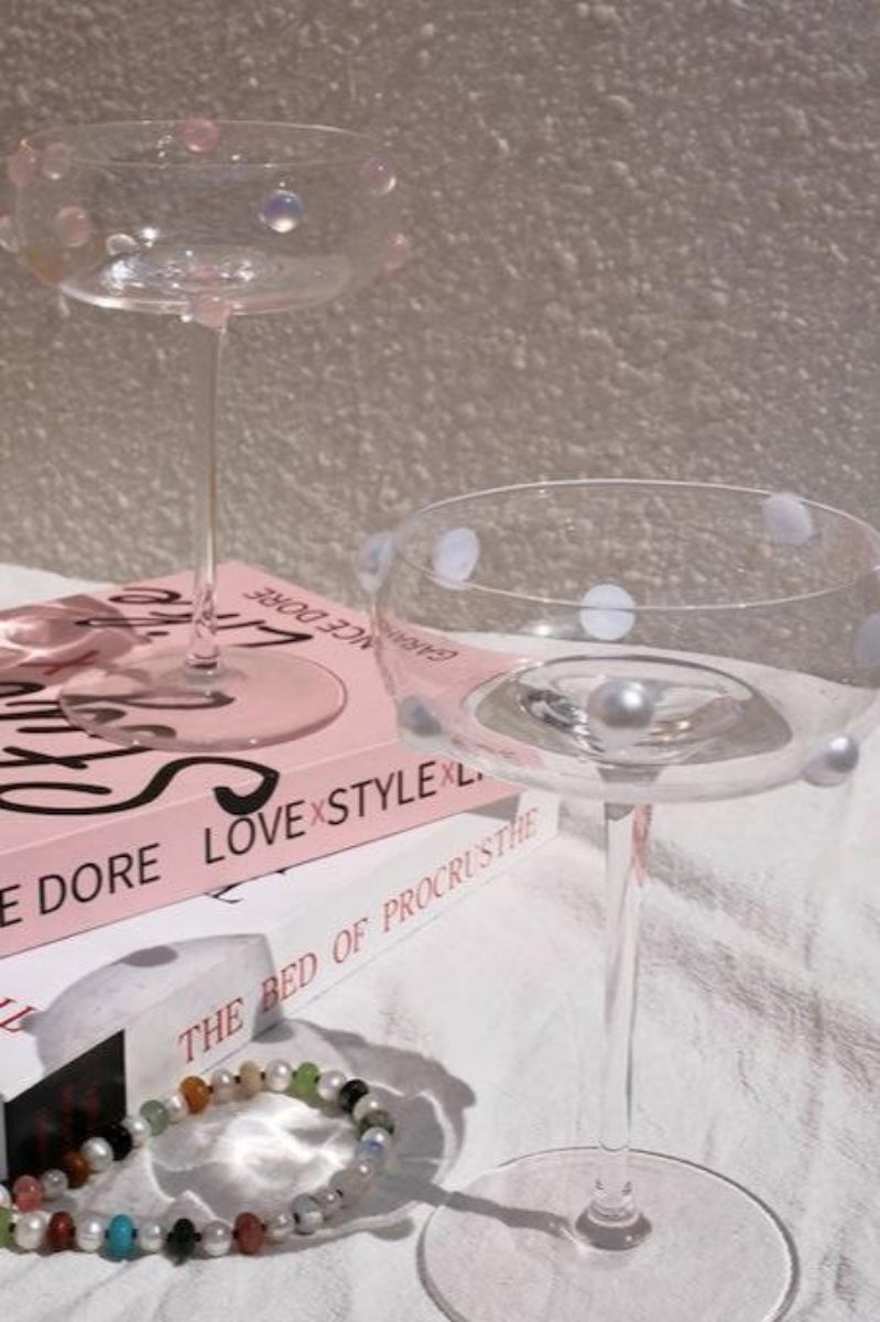 Mouth Blown Pearl Champagne Coupes | Retro Eclectic Cocktail & Wine Glasses